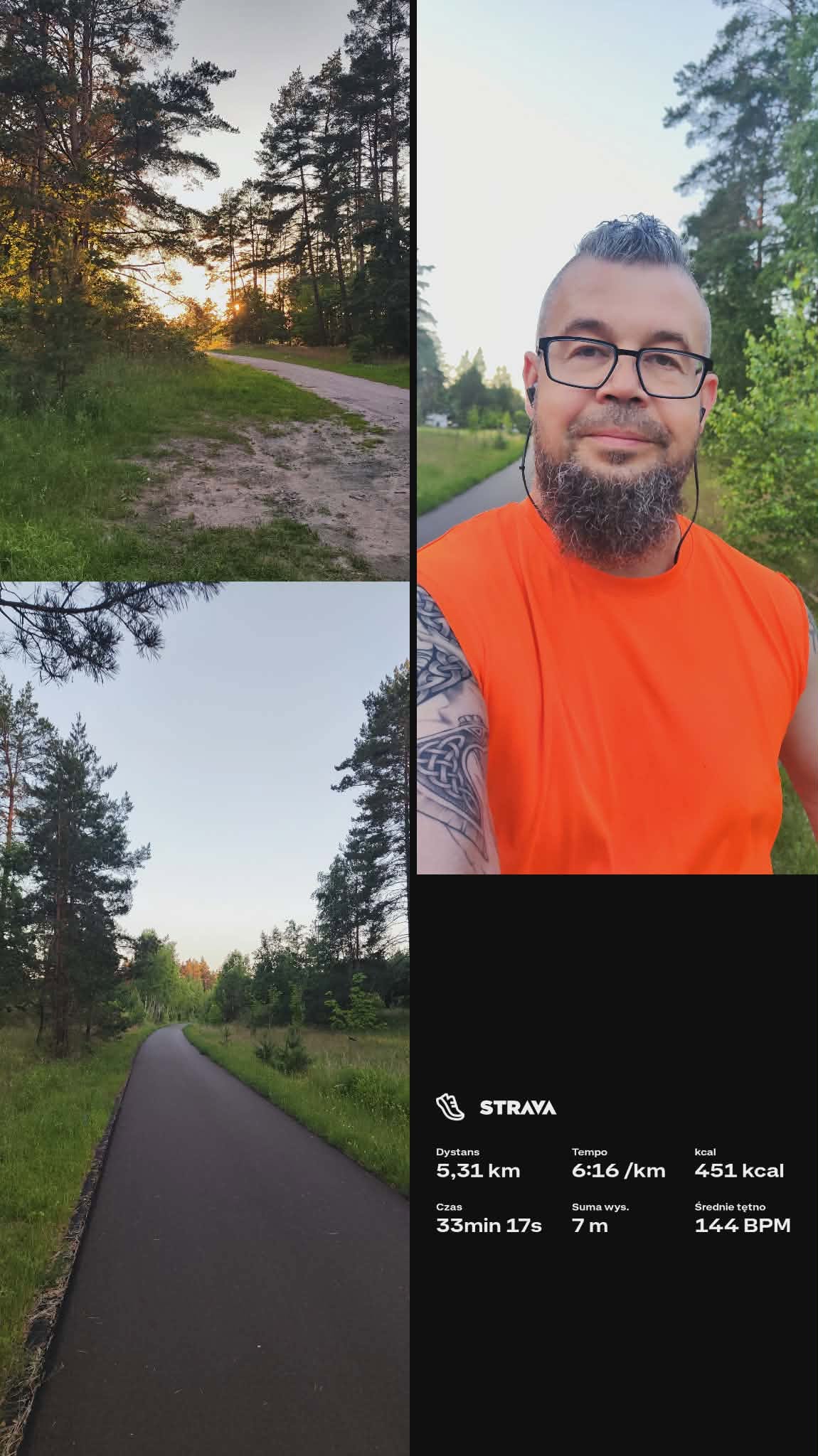 Bieg treningowy przed Pasym 10 km – spokojne kilometry ścieżką „Rowerem po kolei” w letni wieczór