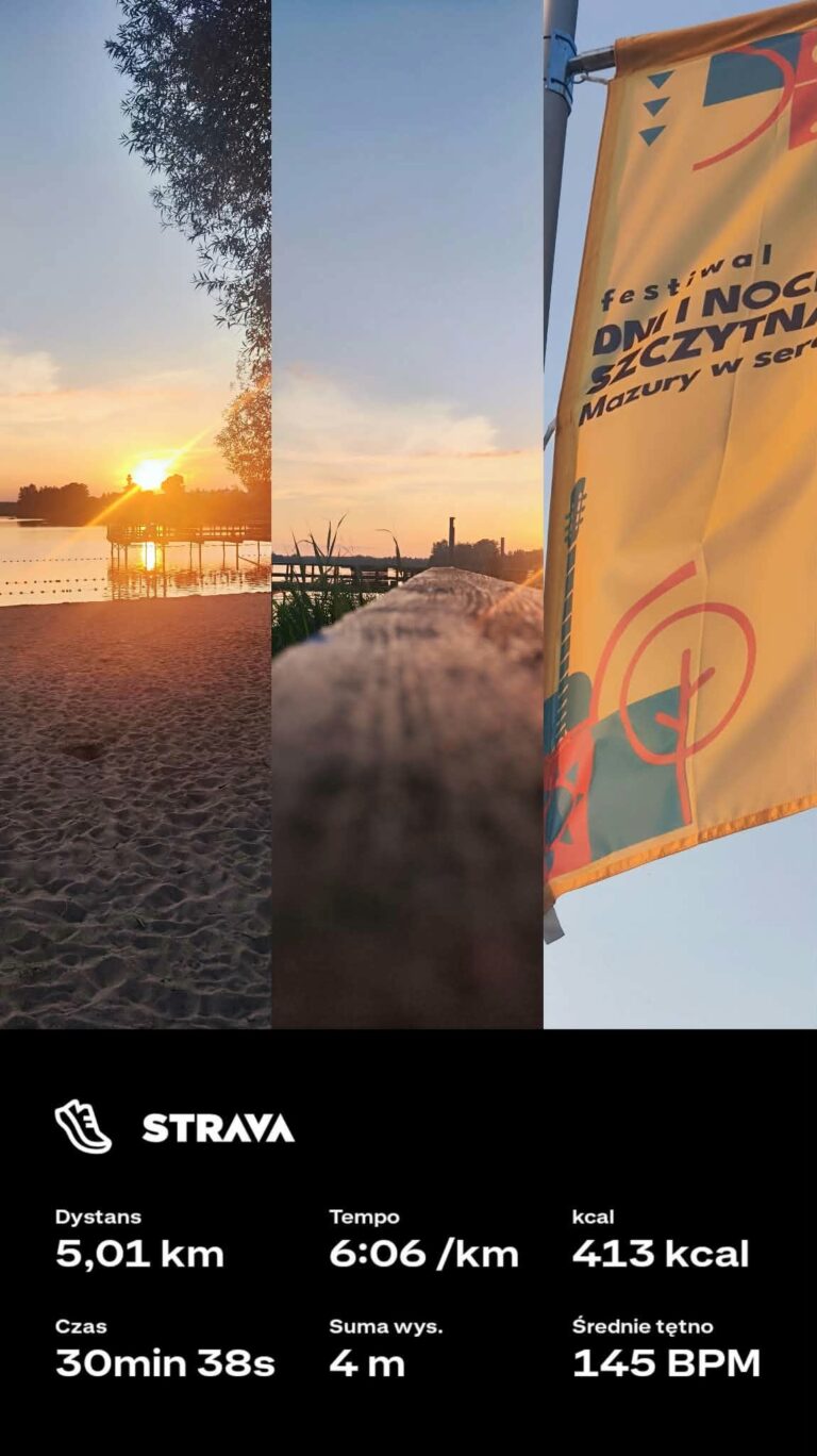 Bieg regeneracyjny nad Jeziorem Domowym w Szczytnie po treningowym półmaratonie podczas przygotowań do Bison Ultra Trail i Cross Triathlon Szczytno.