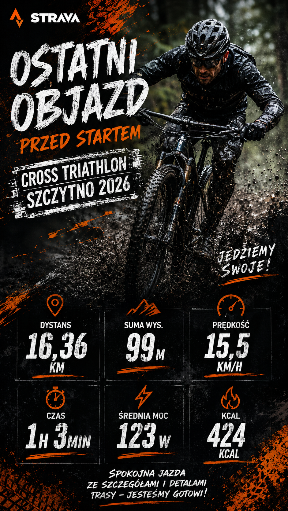 Cross Triathlon Szczytno 2026 – ostatni objazd trasy MTB przed startem. Piasek czy błoto? Jesteśmy gotowi!