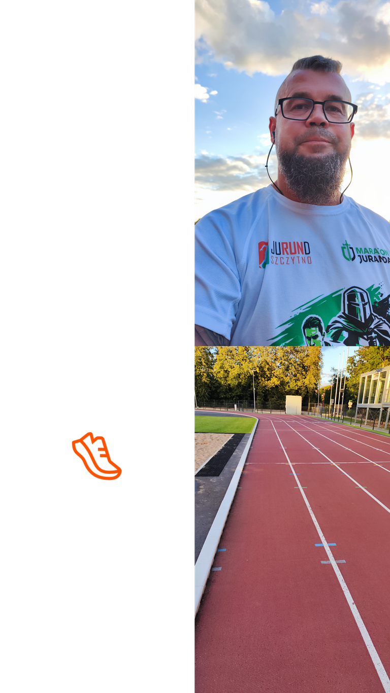 Pierwszy trening biegowy według mocy zamiast tempa. 9,14 km, trzy odcinki progowe na stadionie MOS Szczytno, MyTrainPal i Garmin przed Bison Trail.