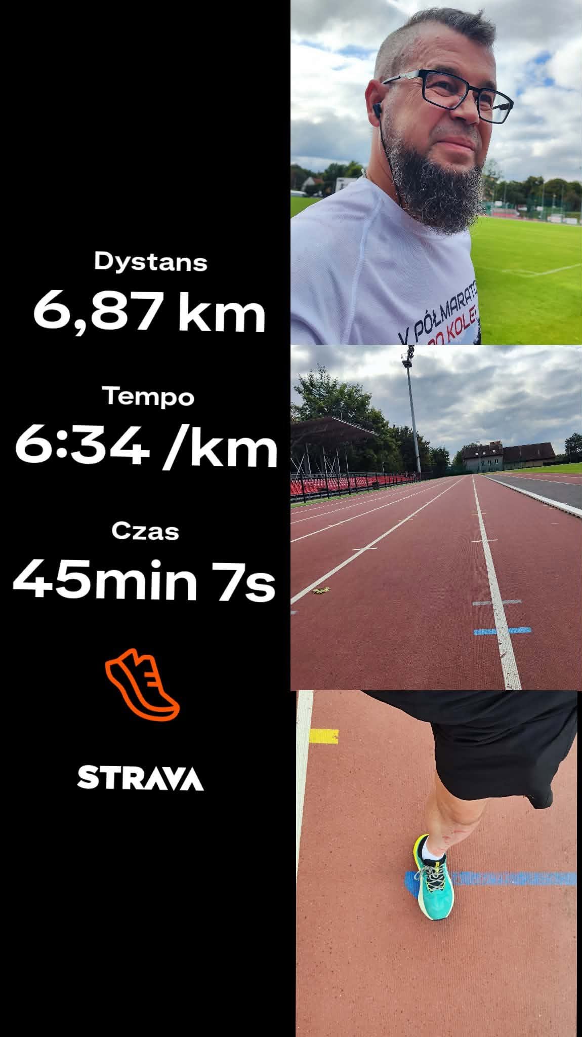 Rozbieganie tlenowe Z2 + 5× rytm – spokojny trening na stadionie MOS w Szczytnie